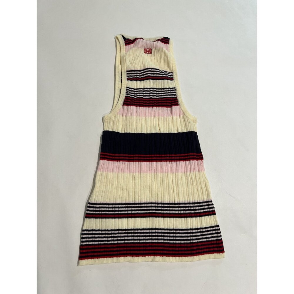 De Rococo Striped Ribbed Racer Tank Top in Navy Pink Red - Picture 4 of 5